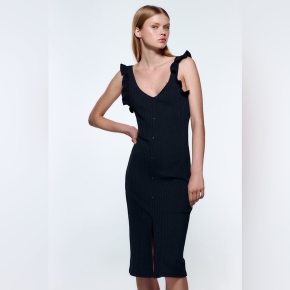 Zara RIBBED DRESS WITH BUTTONS - Picture 1 of 8